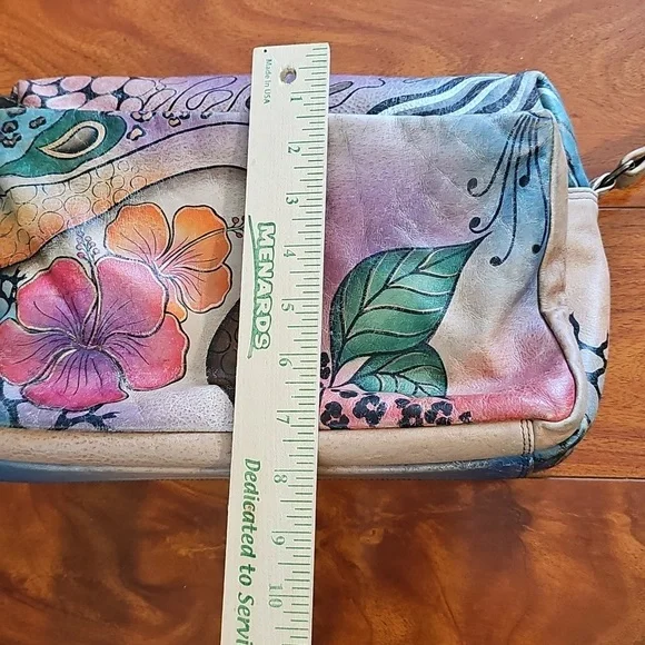 Anna By Anuschka Hand Painted Floral Shoulder Crossbody Leather Bag - Picture 9 of 16
